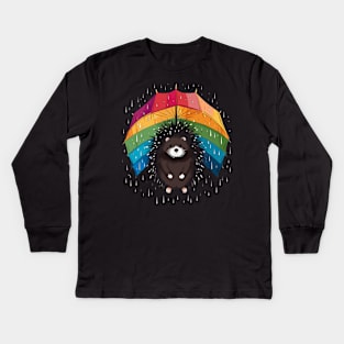 Porcupine Rainy Day With Umbrella Kids Long Sleeve T-Shirt